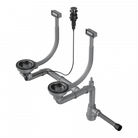 Арматура с клапаном-автоматом для двухчашевых моек с прямоугольными переливами Omoikiri WK-2-A-GM