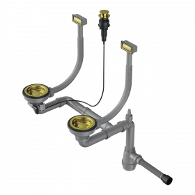 Арматура с клапаном-автоматом для двухчашевых моек с прямоугольными переливами Omoikiri WK-2-A-LG