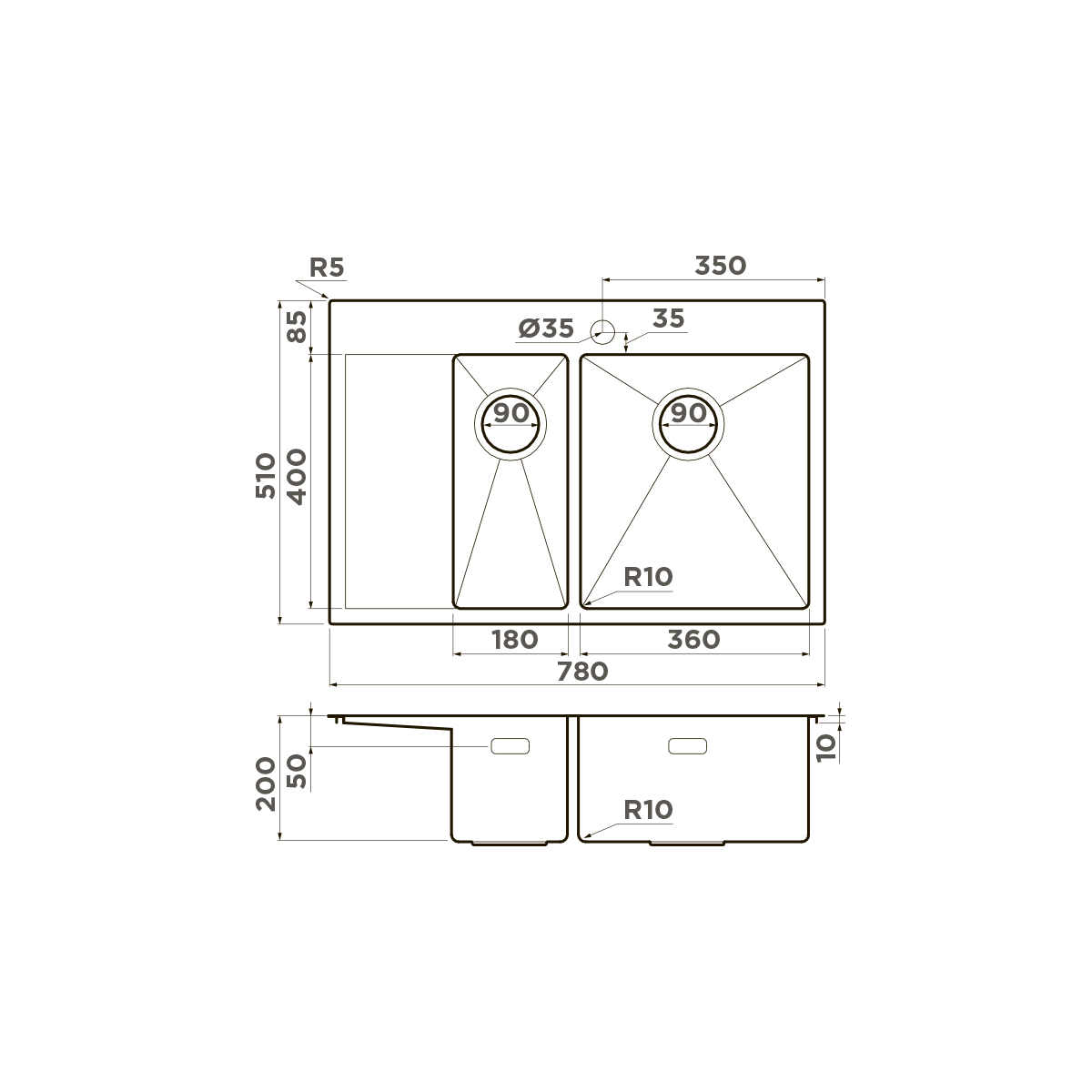 Omoikiri Akisame 78-2-R-GM нерж. сталь/вороненая сталь