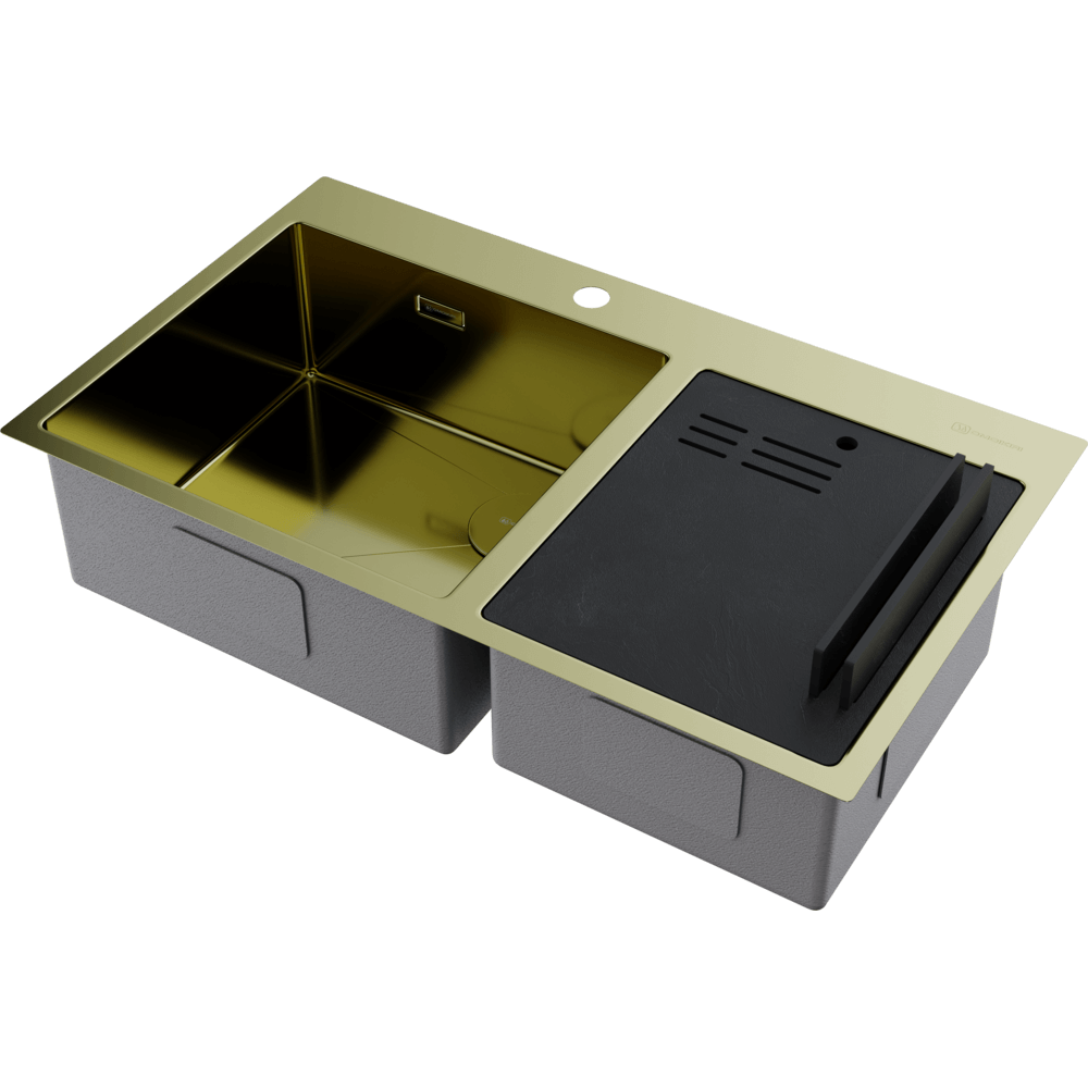 Omoikiri Akisame 86-2 Side-LG нерж. сталь/светлое золото