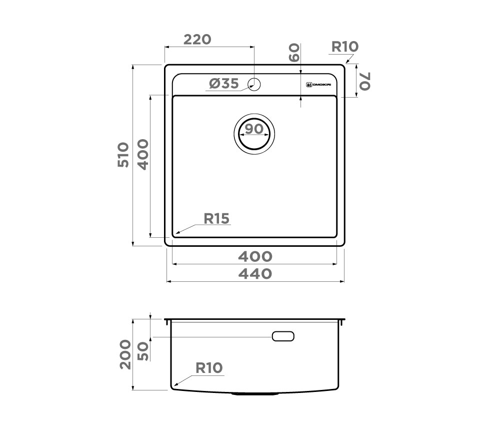 Omoikiri Daisen 44-IN нерж. сталь/нержавеющая сталь