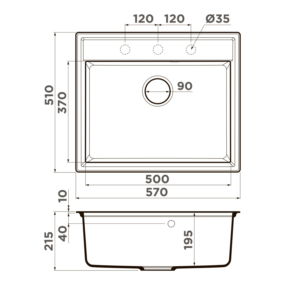 Omoikiri Daisen 57-GR Artgranit/leningrad grey