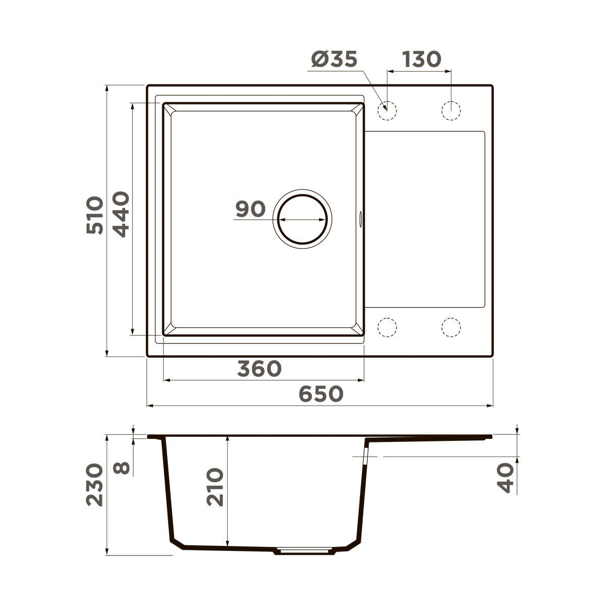 Omoikiri Daisen 65T-PL Tetogranit/платина