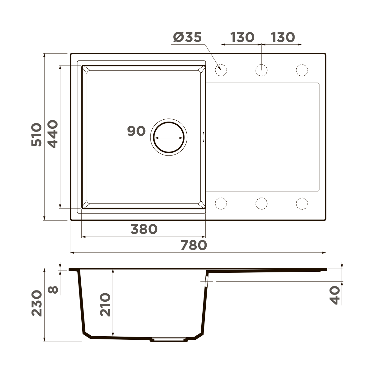 Omoikiri Daisen 78T-BE Tetogranit/ваниль